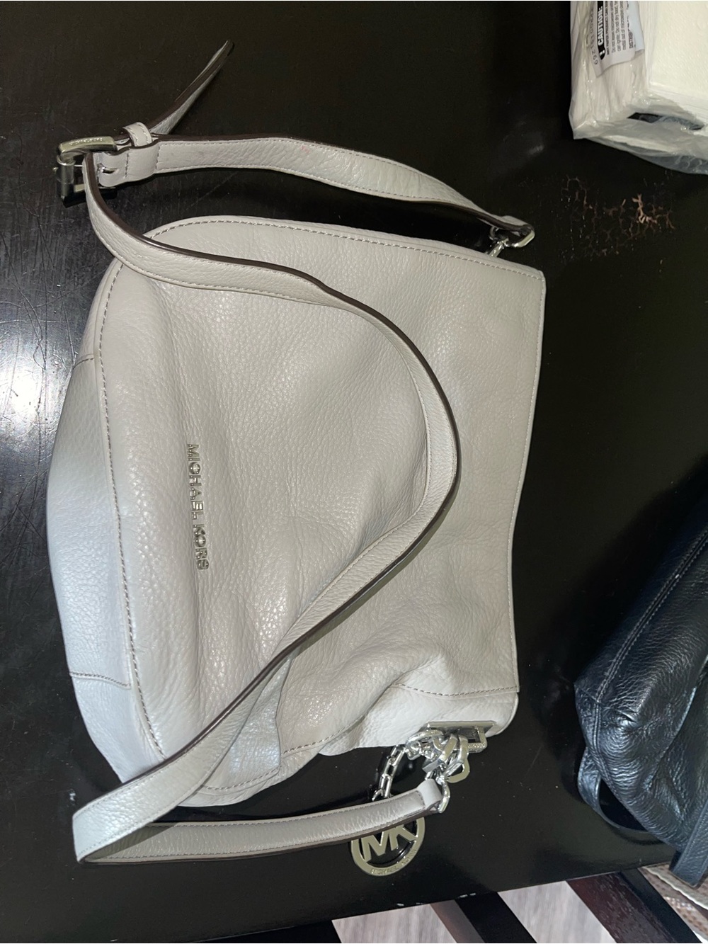 Michael Kors Cream Leather Shoulder Bag with MK Charm